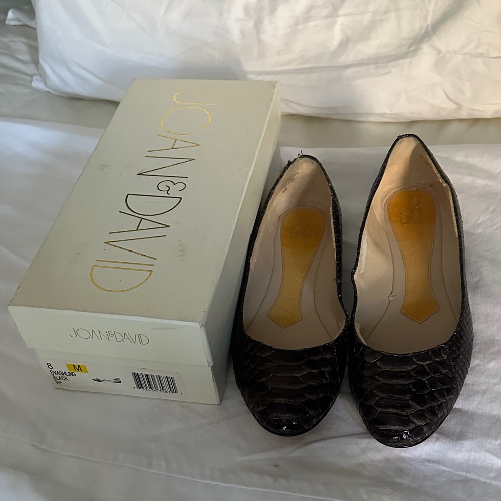 Joan & David Dark Brown Snakeskin Flats